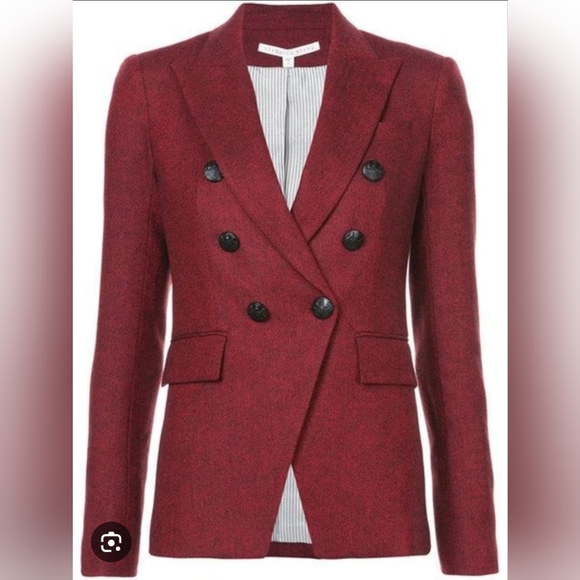 VERONICA BEARD Miller Double-breasted Herringbone Blazer In Burgandy Size 2 - Picture 1 of 8